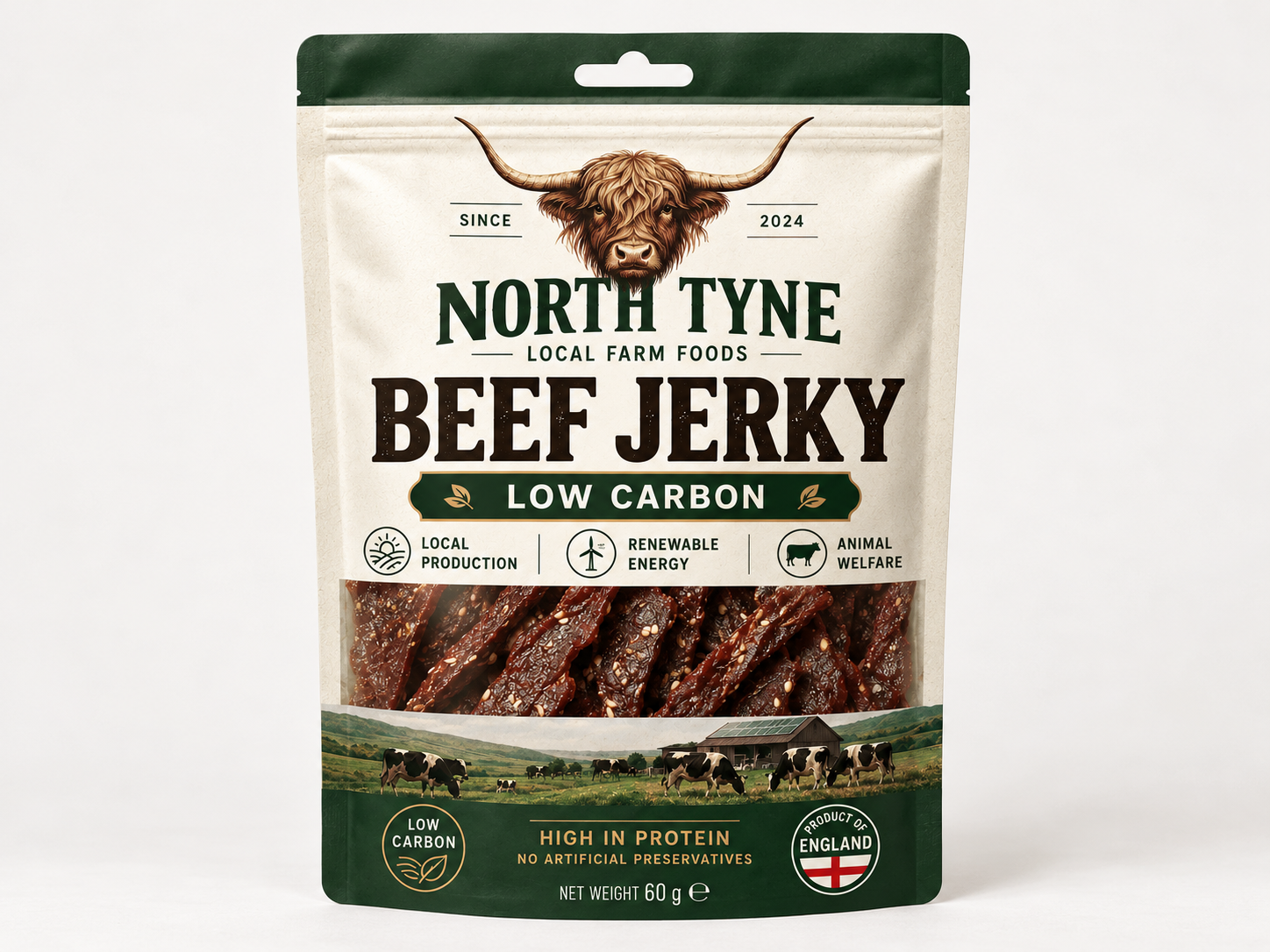 Low-carbon beef jerky product concept