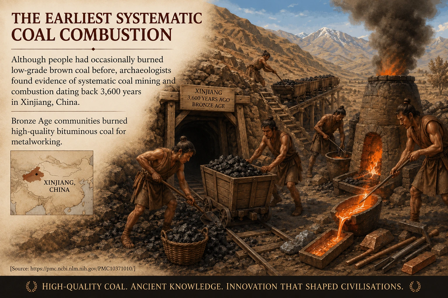 Early systematic coal mining and combustion in Xinjiang, in British English